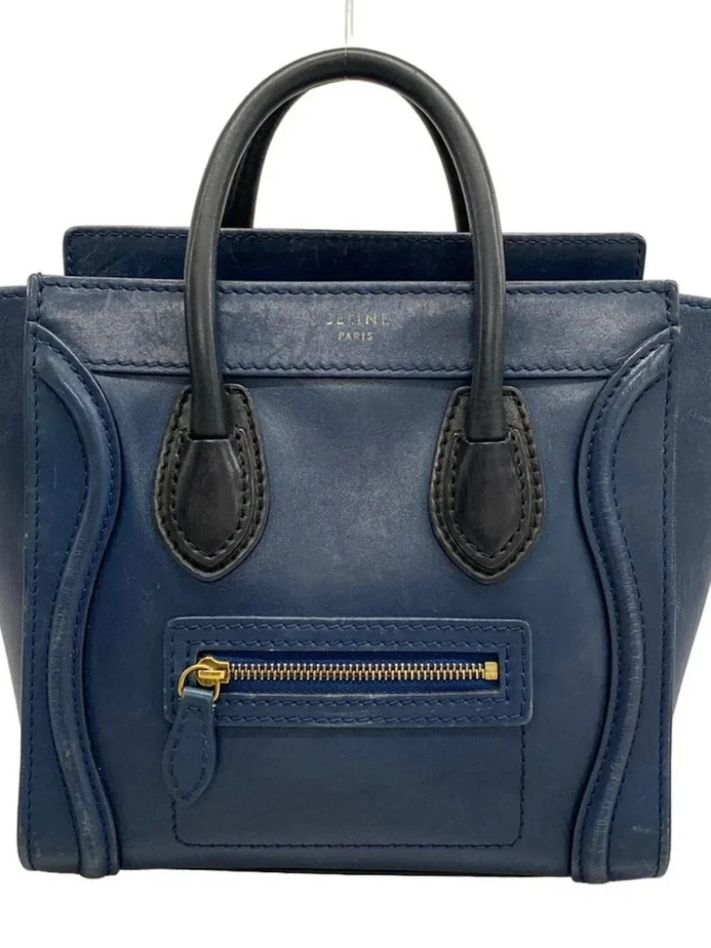 CELINE Luggage Nano Shopper Navy Black Leather Handbag